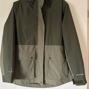 Eddie Bauer Two-Tone Olive Hooded Shell Jacket